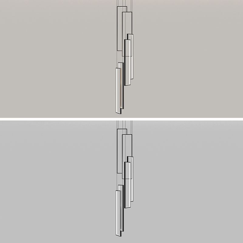 Rectangular Spiral Stairs Pendant Lighting Metal Creative Minimalist Multi Light Hanging Lamp in Black