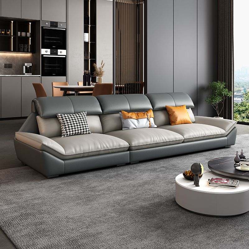 Contemporary Grey Faux Leather Sectional Pillow Top Arm Stain-Resistant Sofa and Chaise