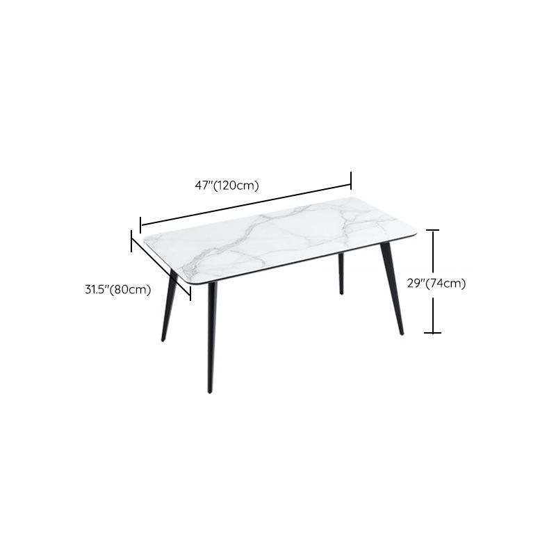 Polished Finish Dinette Table with Metal Legs Stone Top Indoor Dining Table