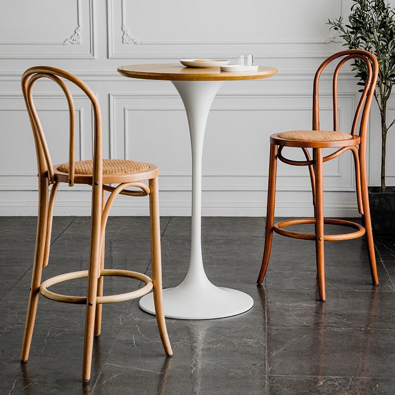 Modern Style Solid Wood Backrest Counter High Stool with 4 Legs