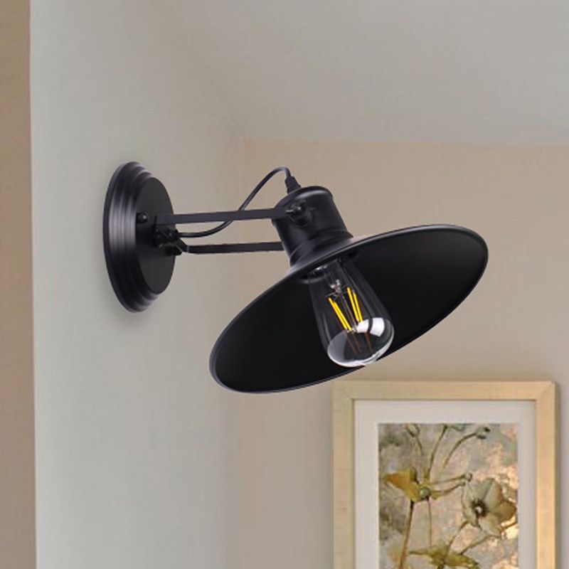 Metallic Saucer Sconce Wall Lighting Antique Style 1 Bulb Corridor Wall Sconce Lamp in Black/Rust