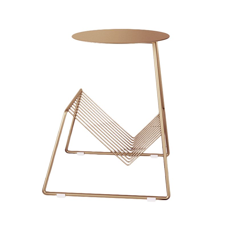 Mid-Century Metal Round Top Side Table Abstract End Table with Magazine Rack