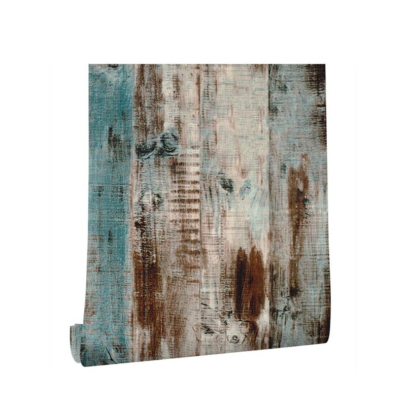 Distressed Wood Wallpaper Roll Brown and Blue Farmhouse Wall Art for Home, Stick On