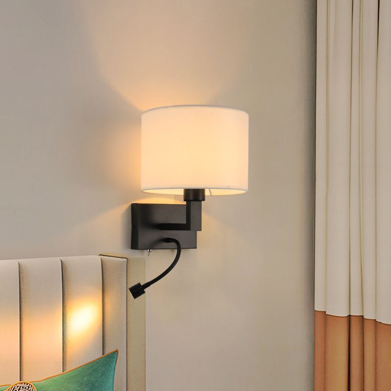 Modern Metal Wall Sconce Cylinder Shape Wall Light with Fabric Shade for Bedroom