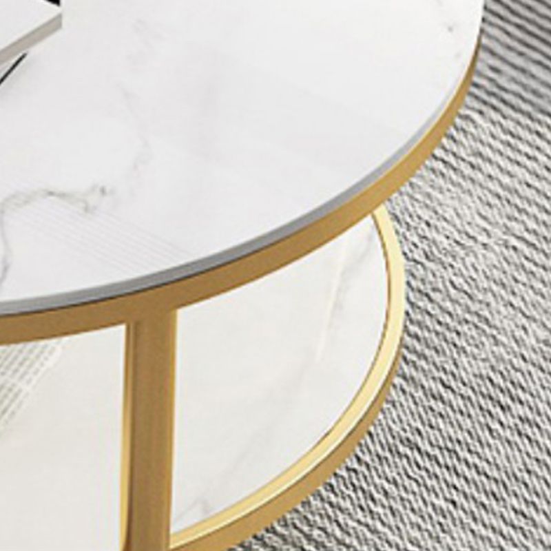 17"H Contemporary Coffee Table Round Stone Cocktail Table with Storage