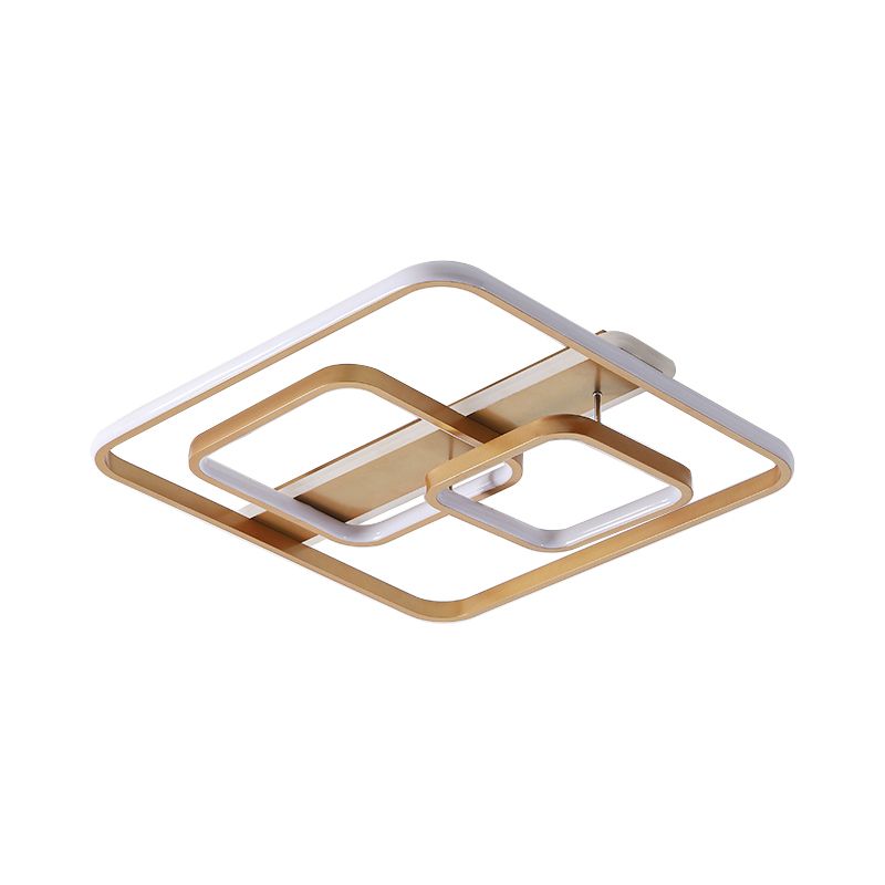 Minimalist Square Ceiling Light Fixture Acrylic LED Bedroom Semi Flush Mount Lighting in Gold, Warm/White Light