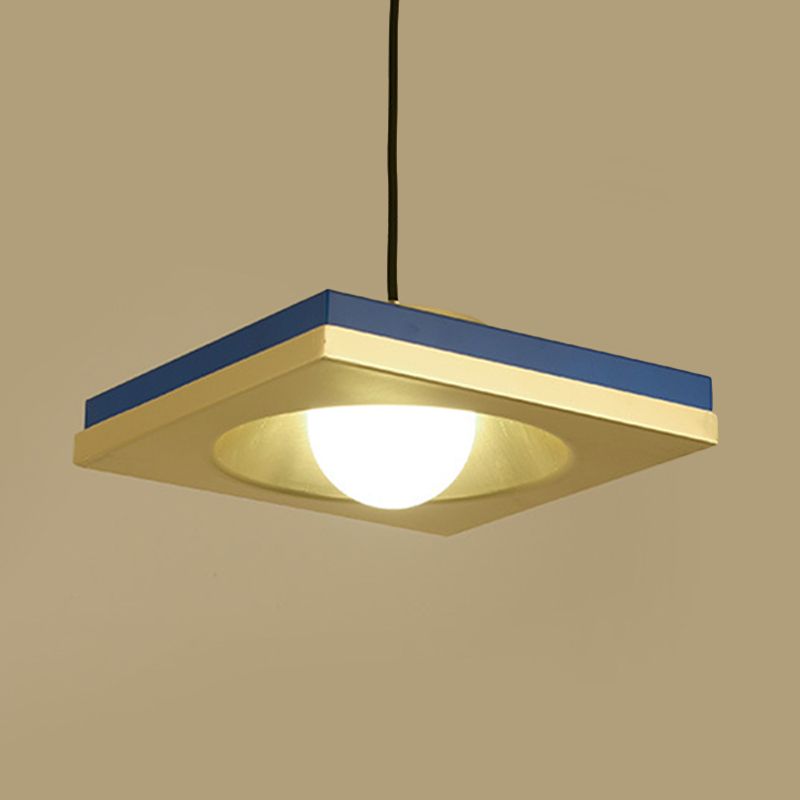 Moderniste concave carré drop pendentif métal 1 bulbe de chambre à coucher plafonnier plafonnier en bleu et or