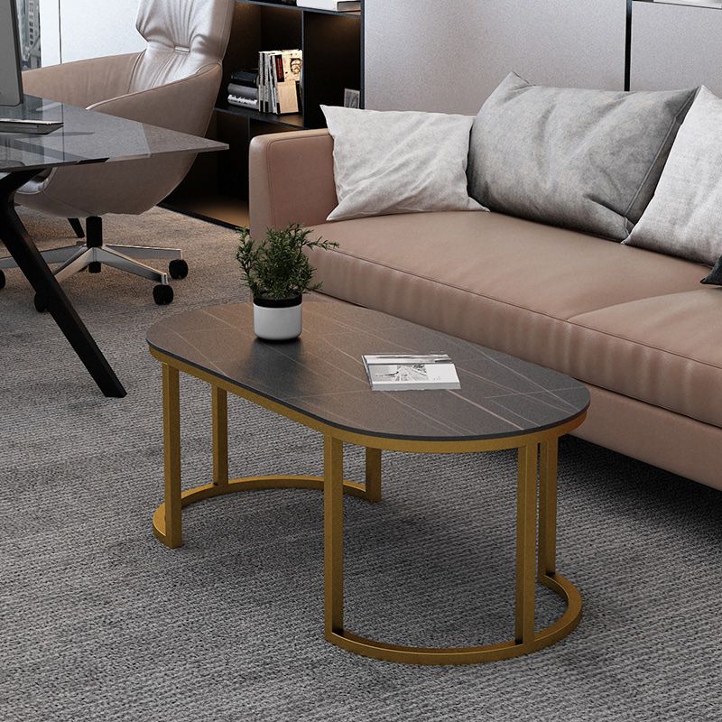 Glam Oval Stone Cocktail Table Standard Single Coffee Cocktail Table