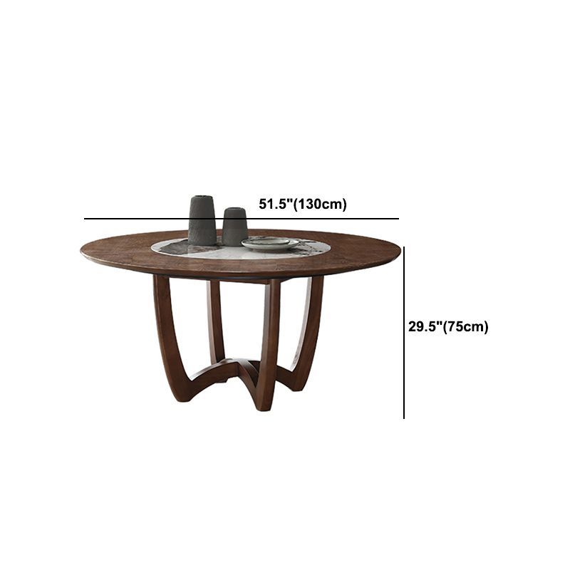 Brown Solid Wood Dining Table Turntable Furniture with Pedestal Base for Home