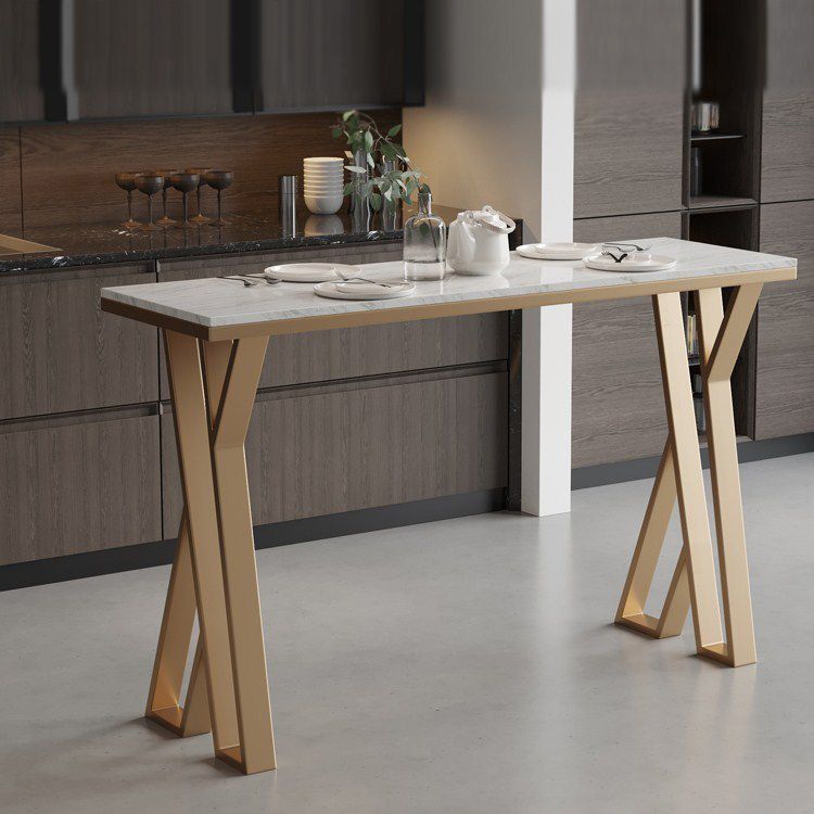 Glam Bar Table Set 1/5 Pieces Rectangle Stone Counter Table with High Stools for Kitchen