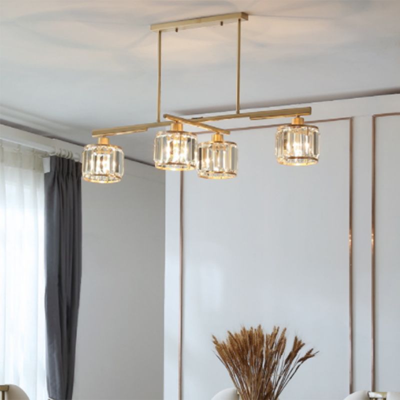 Modern Golden 4-light Kitchen Island Lighting Unique Design with Crystal Shade