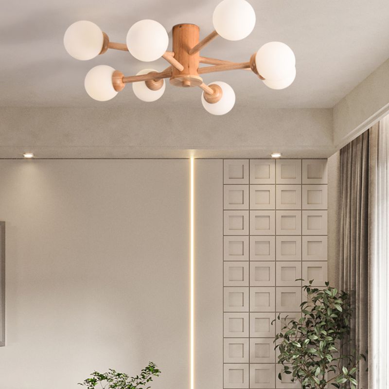 Nordic Style Wooden Ceiling Light Ball Shape Shade Ceiling Lamp for Living Room