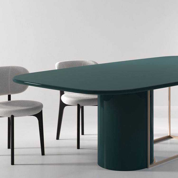 Modern Pine Wood Table in Green for Restaurant Rectangle Dining Table with Trestle Base