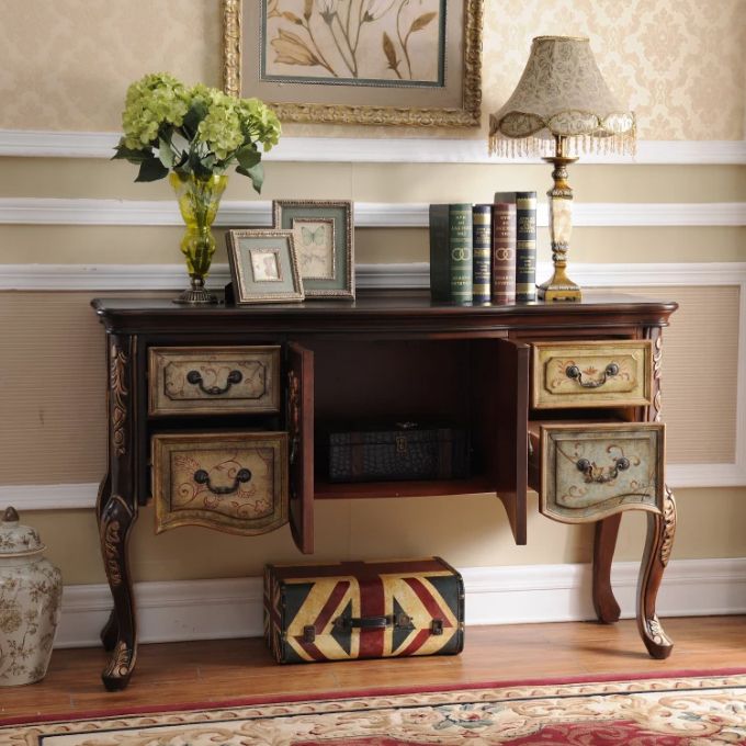 French Country Wooden Console Table Rectangle Console Sofa Table for Hall