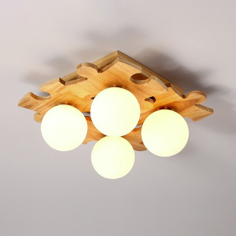 Wit glazen bal semi spoel licht modern houten plafond gemonteerd licht met puzzelontwerp
