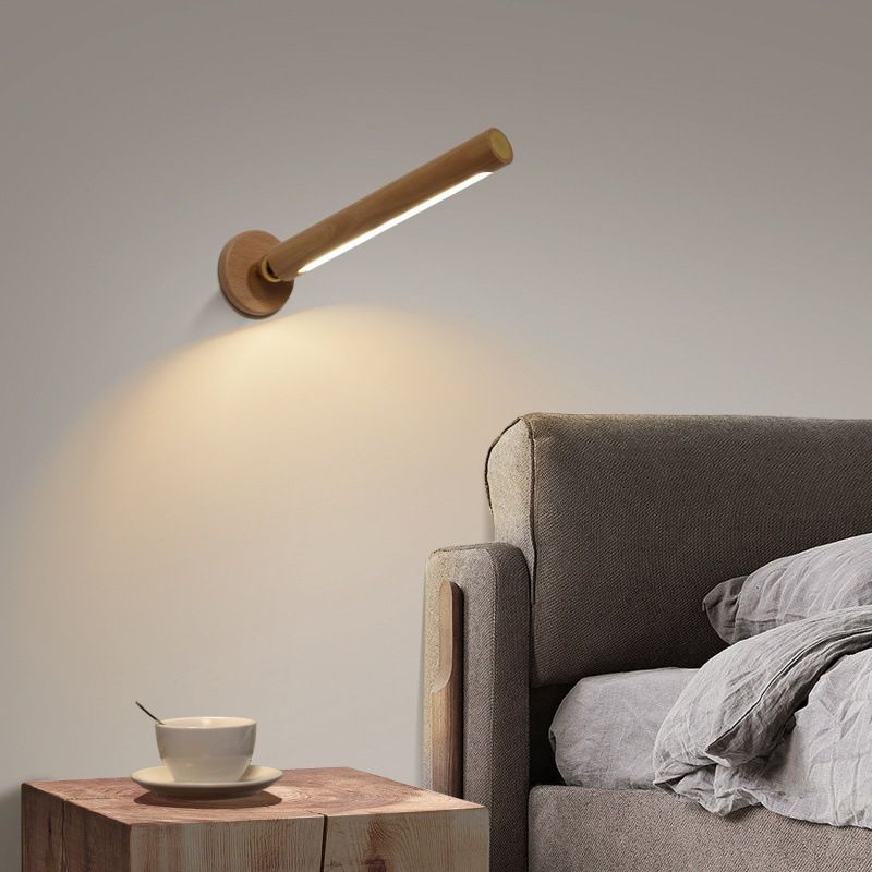 Lámpara de pared LED de madera maciza de 360 ° de 360 ° Cargo USB de estilo moderno de estilo cilíndrico para la cama para la cama