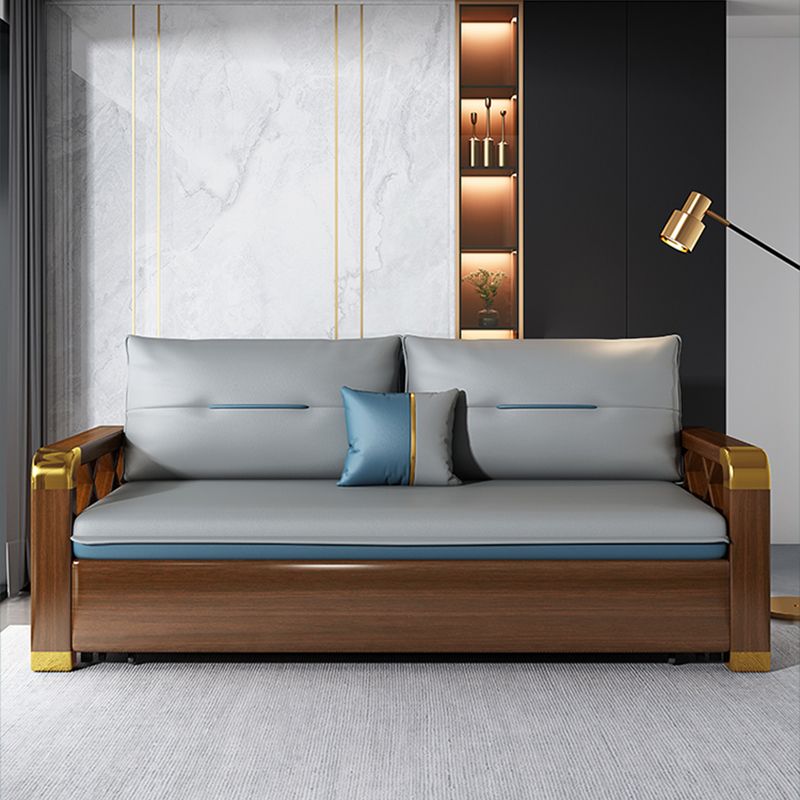 Modern Faux Leather Sleeper Sofa 31.45"H Upholstered Square Arms Sofa Bed