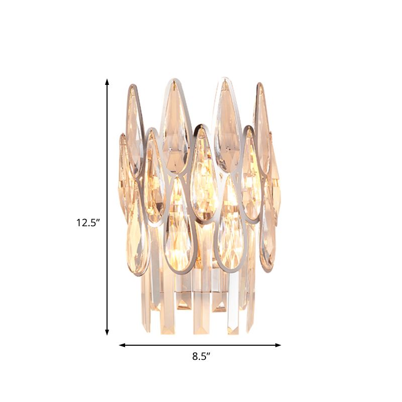 1 Light Living Room Wall Mount Light Nordic Chrome Sconce Light with Teardrop Crystal Shade