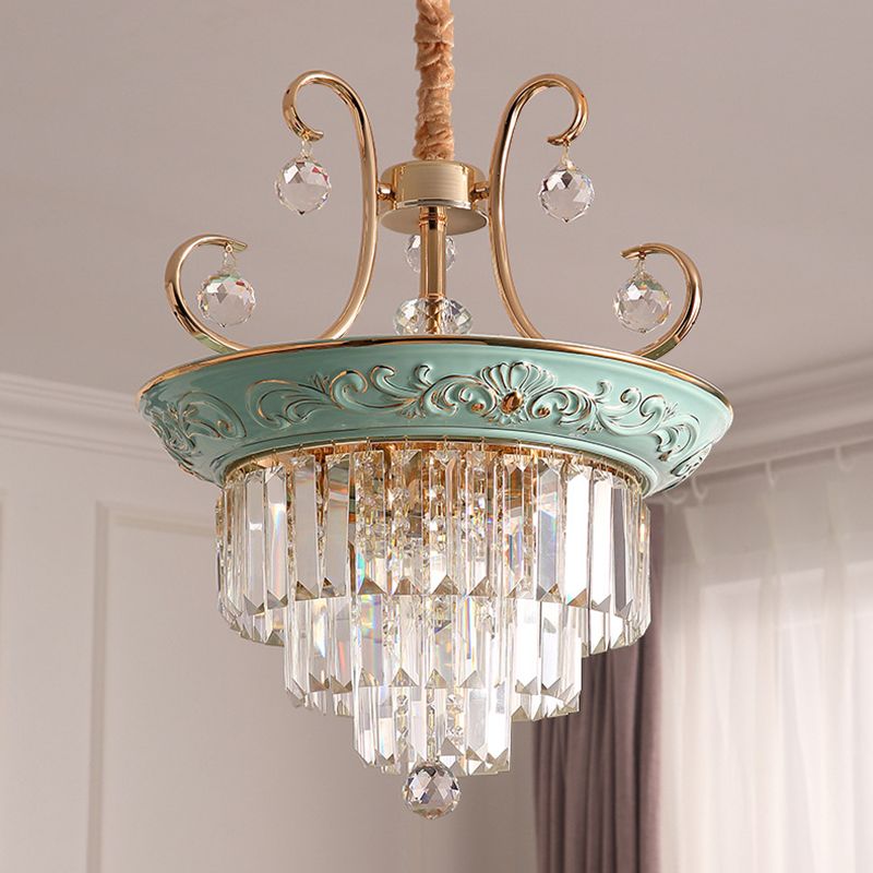 3 Bulbs Tiered Ceiling Chandelier Modernism Crystal Hanging Pendant Light in White/Green