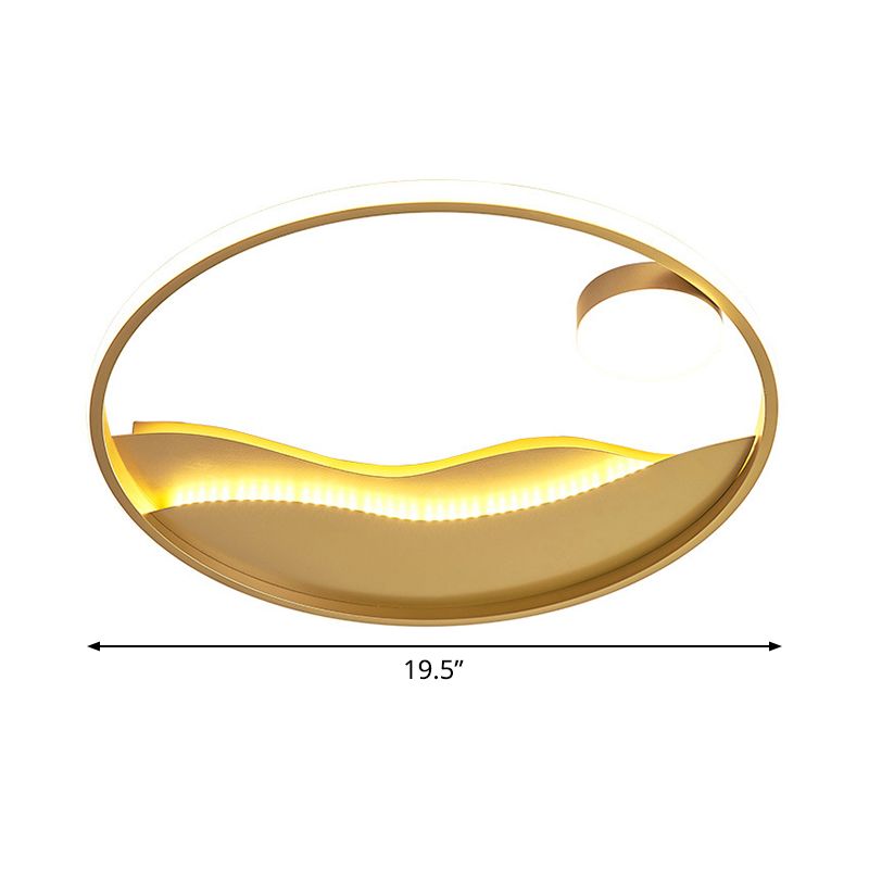 16"/19.5" W Modern Style LED Flush Light Aluminum Golden Sea Sunset Close to Ceiling Fixture with Glow Hoop in Warm/White Light