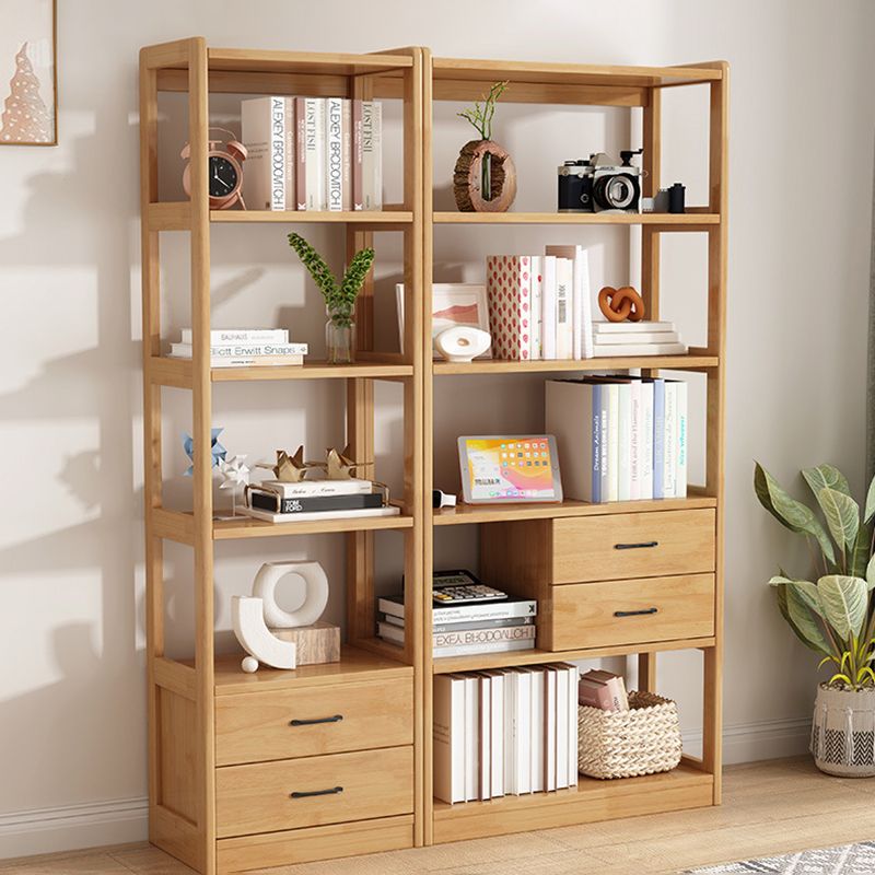 Modern Style Open Back Bookshelf Vertical Wooden Bookcase with Drawers