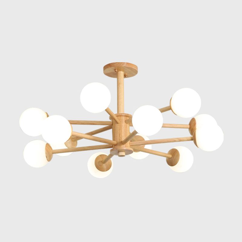 Modern Simplicity Globe Chandelier Wooden Indoor Pendant Light with White Glass Shade