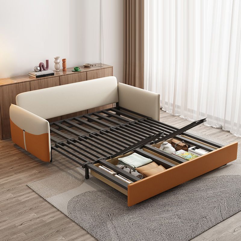 Modern Faux Leather Sleeper Sofa 35.43"H Upholstered Pillow Top Arms Sofa Bed