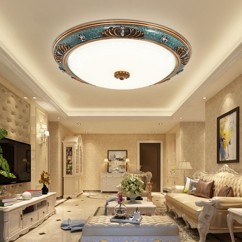 Flower/Crown Living Room Flush Mount Lamp Classic Milky Glass LED Green Ceiling Lighting