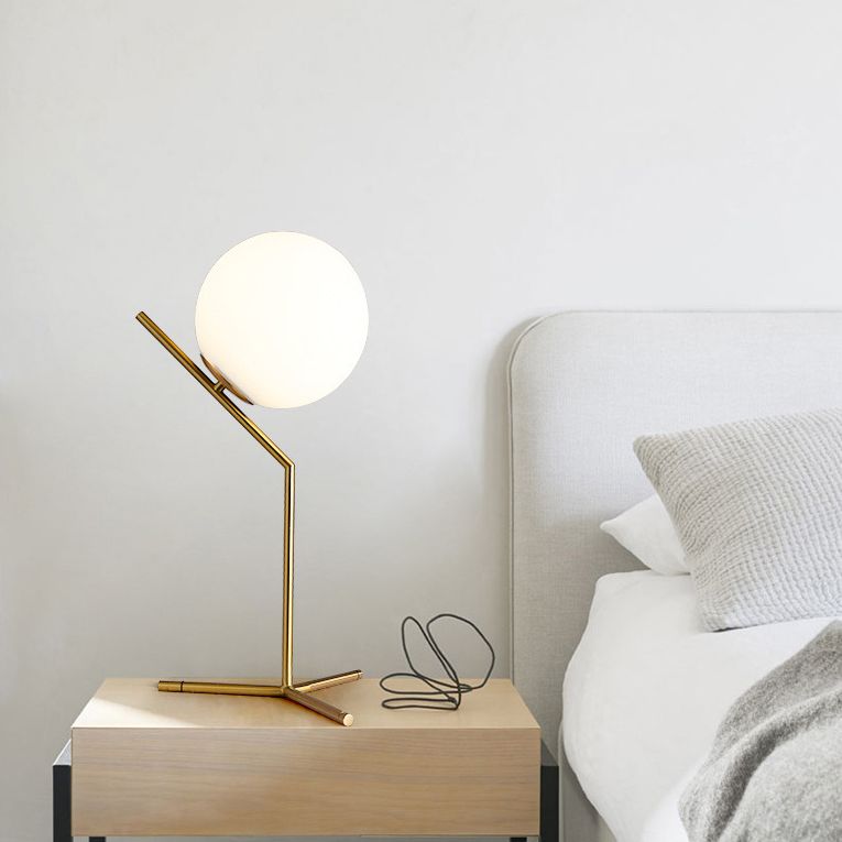 Modern Global Table Light White Glass 1 Light Table Lamp with Metal Backplate