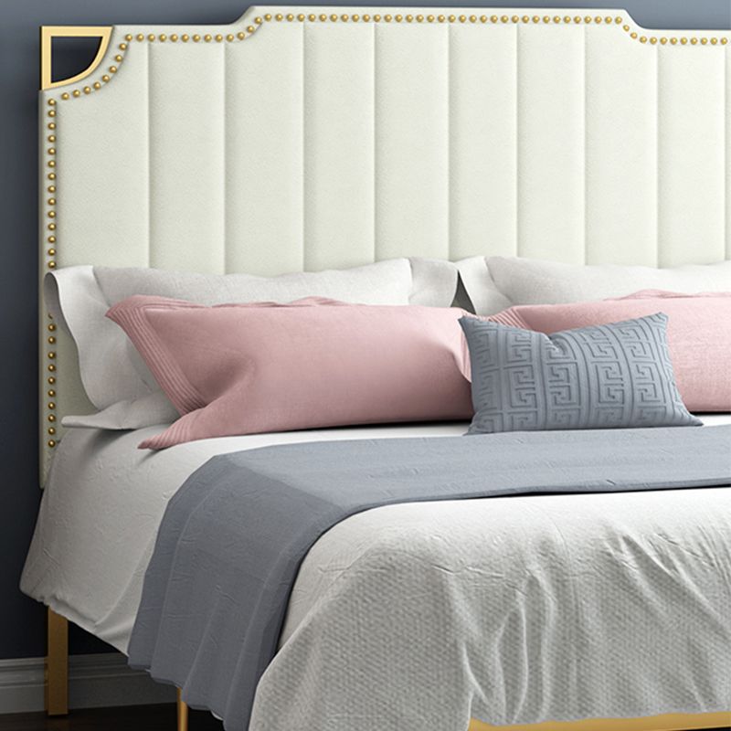 Nailhead Upholstered Bed with Headboard Metal Bed Frame in Gold