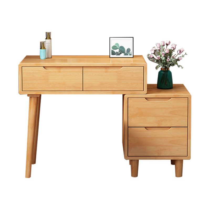 31. 5" L Wooden Vanity Table with Mirror & Stool 4 Drawers Makeup Vanity Table Set