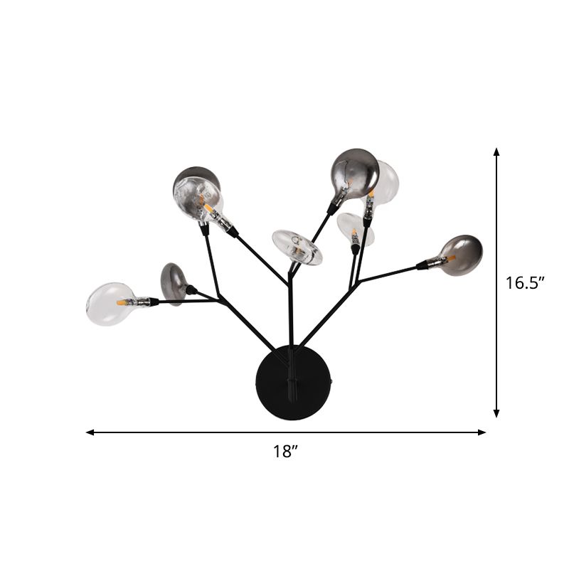 Branch Iron LED Sconce Lighting Contemporary 9-Light Black Finish Wall Lamp Fixture for Living Room