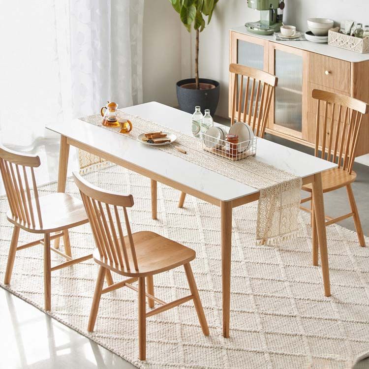 Stone Top Dining Table Traditional Luxury Rectangle Dining Table with 4 Wood Legs