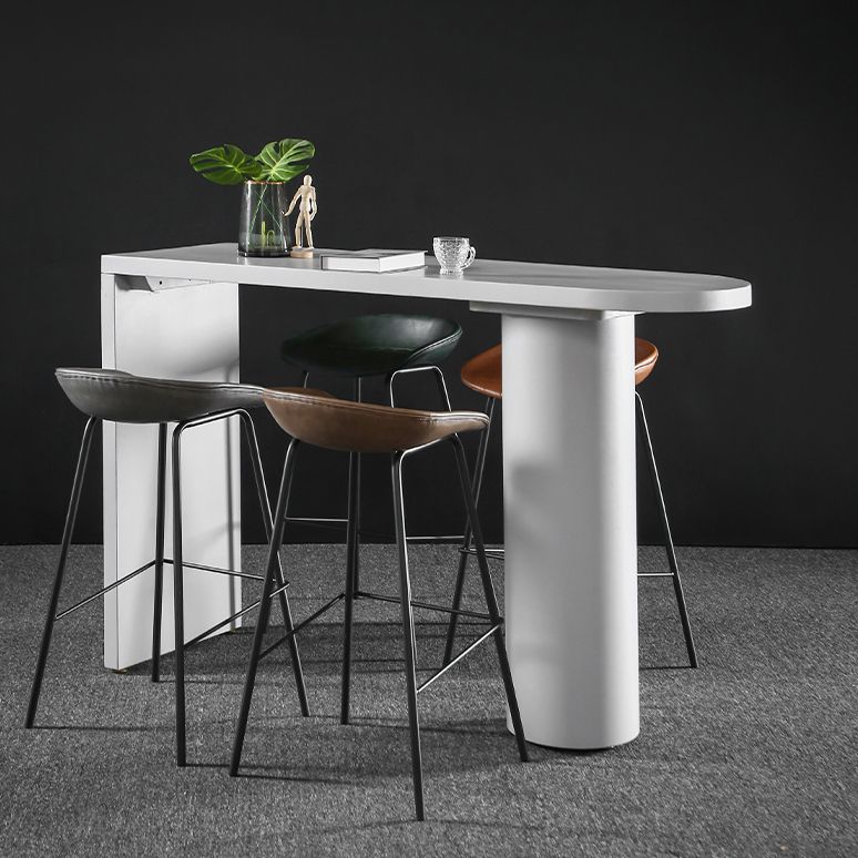 Industrial White Pub Bar Table Wood Double Pedestal Bar Dining Table Fixed Table
