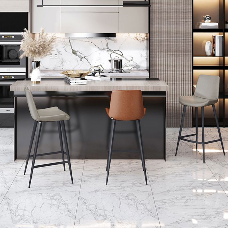 Faux Leather Upholstered Stools Low Back Bar Stools with Metal Base
