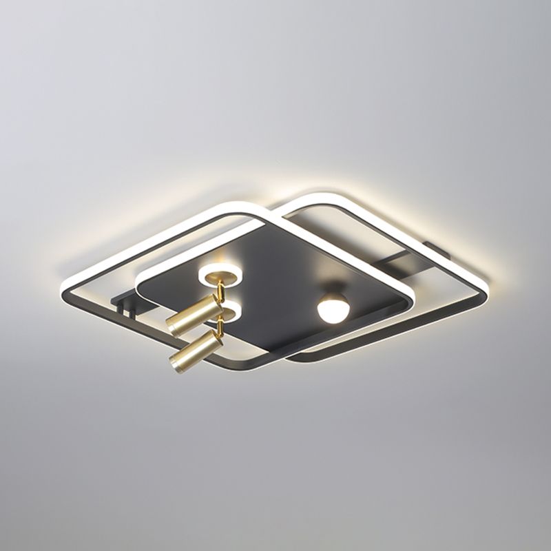Metal Ceiling Mounted Light Modern Bedroom LED Flush Mount avec 2 Spotlights
