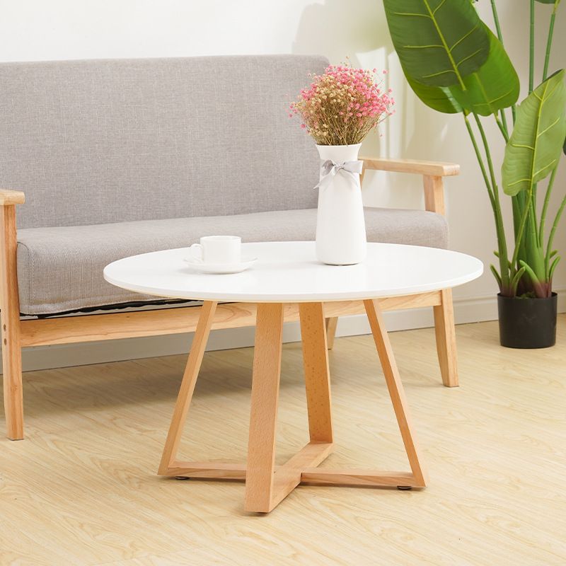 Modern Style Round Wood Coffee Table Cross Legs Cocktail Table