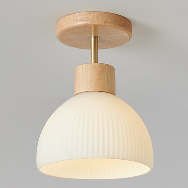 Contemporary Glass Shade Semi Flush Wooden Semi Mount Lighting for Living Room