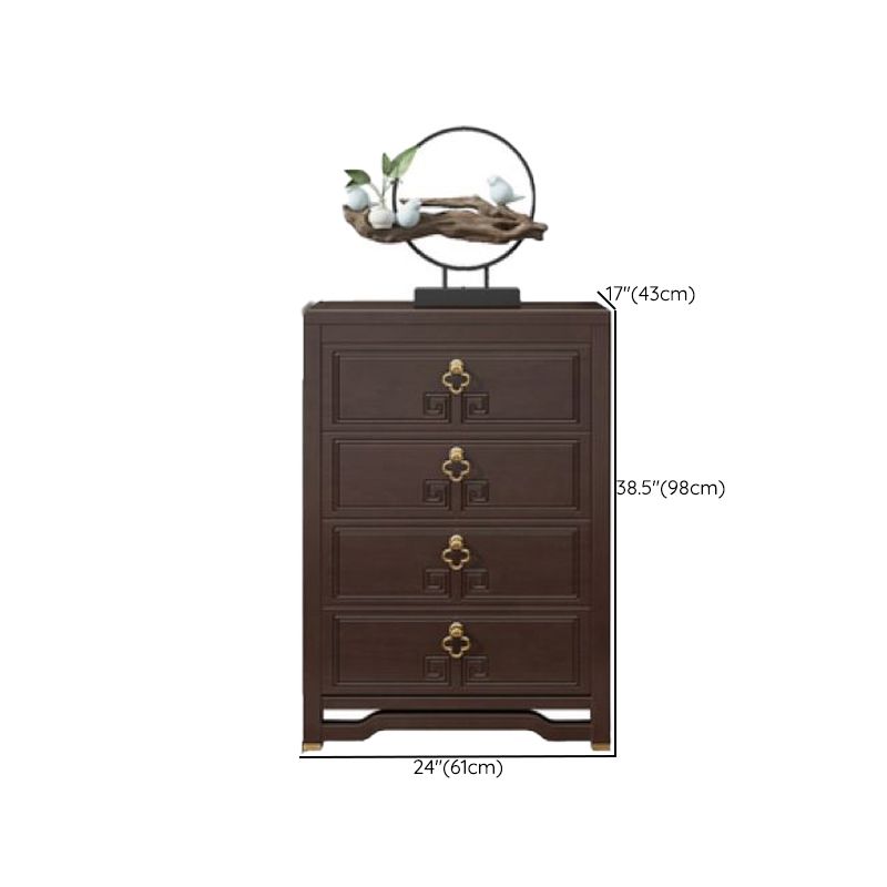 Glam Wooden Storage Chest Vertical Chest in Brown with Drawers