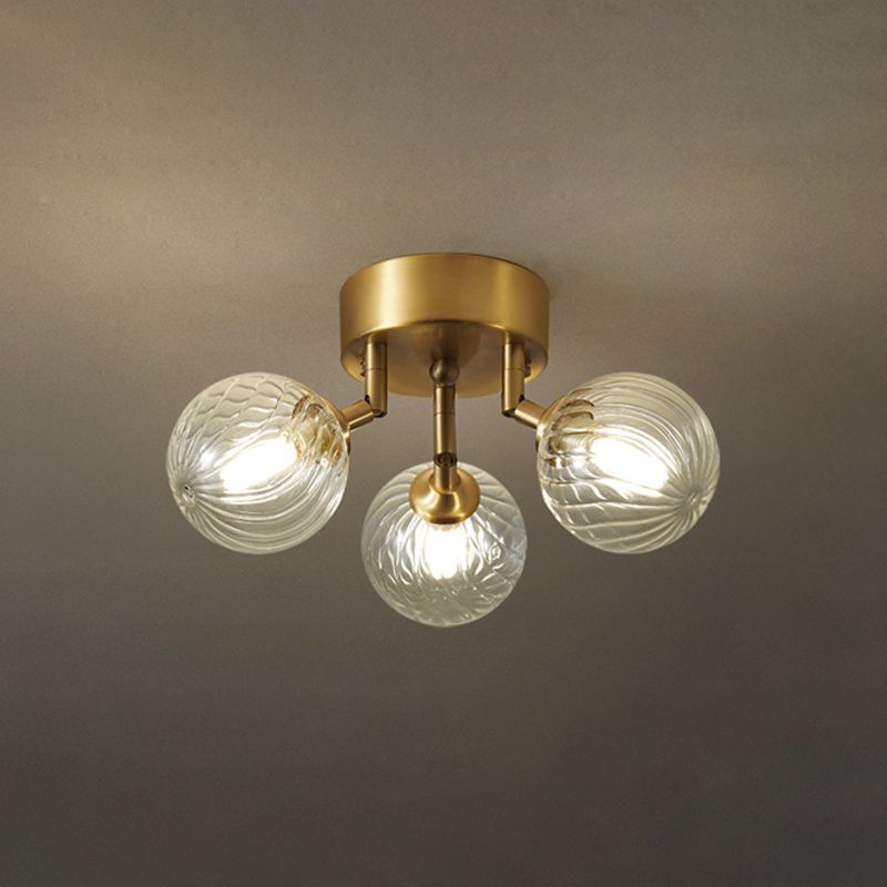 Modern Flush Light Fixtures Transparent Glass Sphere Flush Mount Lamp in Gold