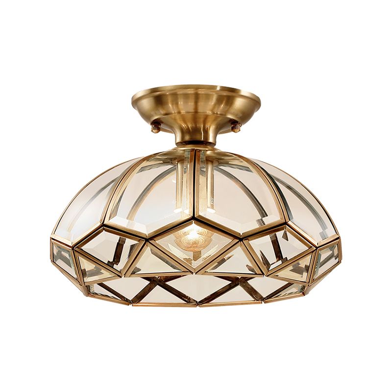 Shaded Aisle Semi Mount Lighting Vintage-Style Glass Brass Ceiling Mounted Light