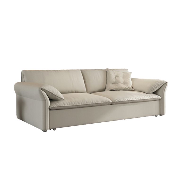 Contemporary Beige Futon Sleeper Sofa Bed with Solid Wood Storage
