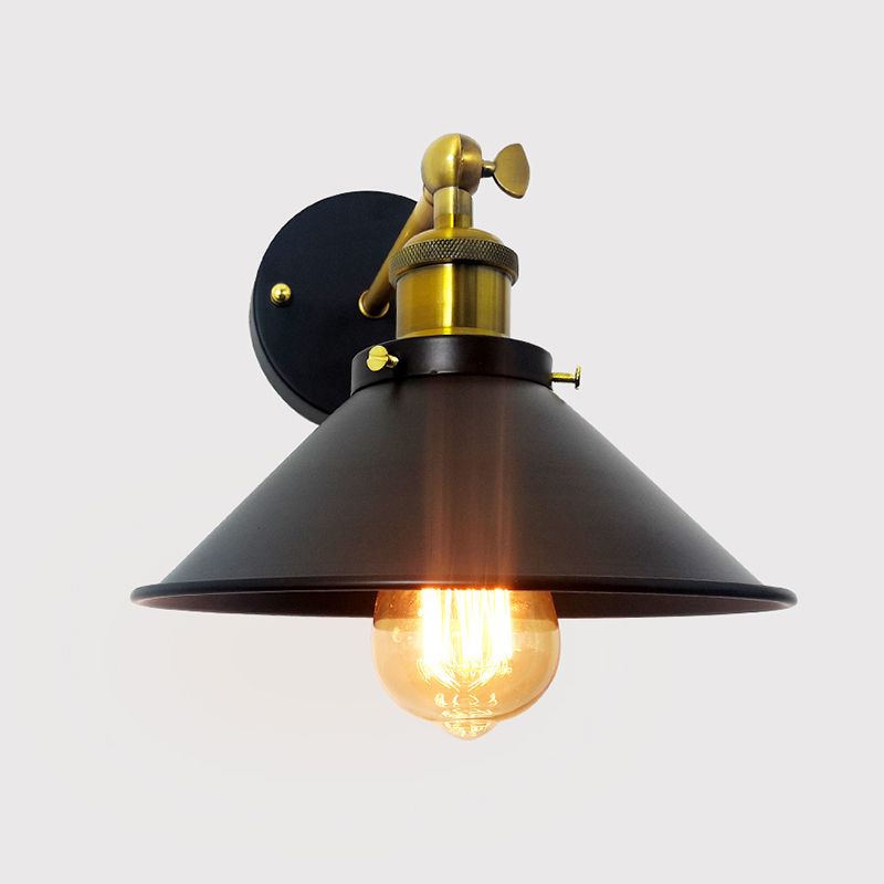 Industrial Tapered Shape Wall Mount Light Fixture Metal Sconce Lamp in Black