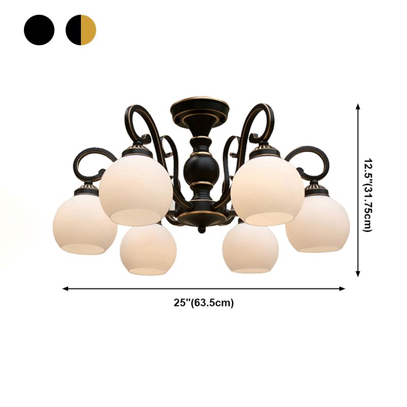 Traditional Ceiling Light Globe Glass Shade Flush Mount Light for Bedroom Living Room