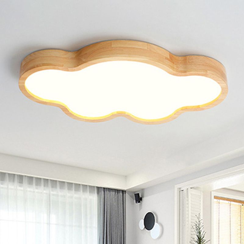 Modern Style Cloud Flush Mount Light Fixture Wooden LED Bedroom Flush Ceiling Light Fixture in Wood