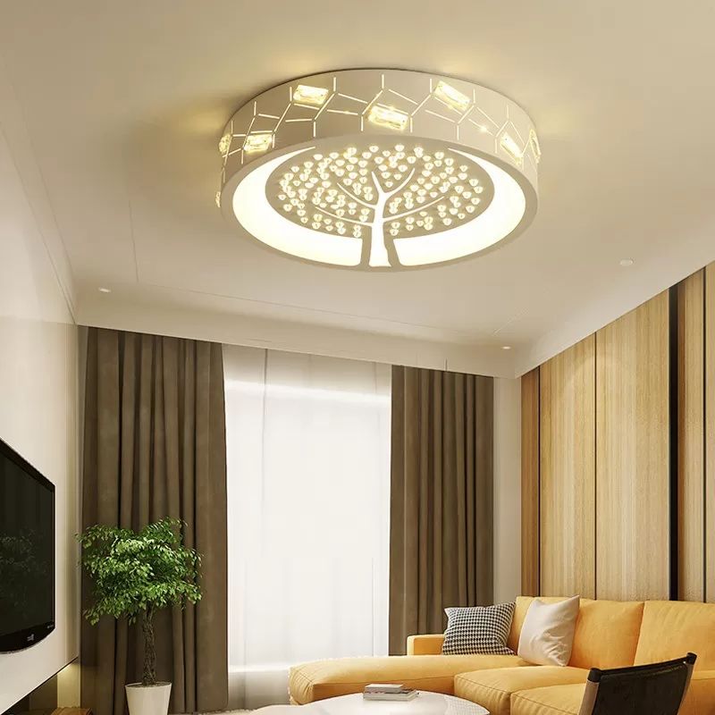 Plafonnier blanc de bande dessinée gravé rond en métal LED plafonnier avec arbre pour magasin d'hôtel