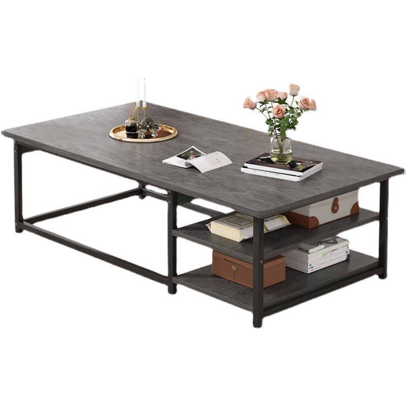 Modern Rectangular Frame Coffee Cocktail Table with Storage Shelves