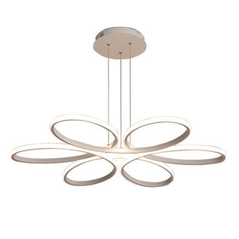 Flower Metal Hanging Light Fixture Minimalist Style LED White Chandelier Light Fixture