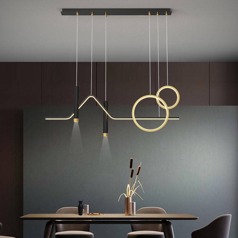 5 Light Geometric Island Lighting Fixtures Contemporary Metal Island Light Fixtures in Black