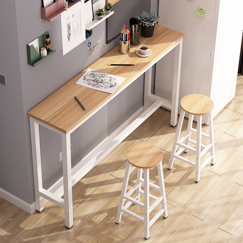 Industrial Metal Trestle Base Bar Table Rectangle Wood Top Counter Height Table